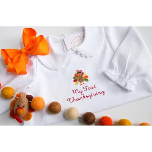 Baby Thanksgiving Bubble Onesie Outfit, My First Thanksgiving Turkey Baby Girl Outfit Bubble Onesie Personalized