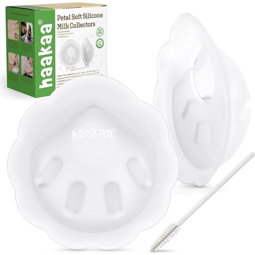 haakaa Petal Soft Silicone Milk Collector丨Discreet Leak-Protection Breast Milk Saver, Reusable Breast Shells Milk Collection Cup for Breastfeeding with Cleaning Brush- 2PCS