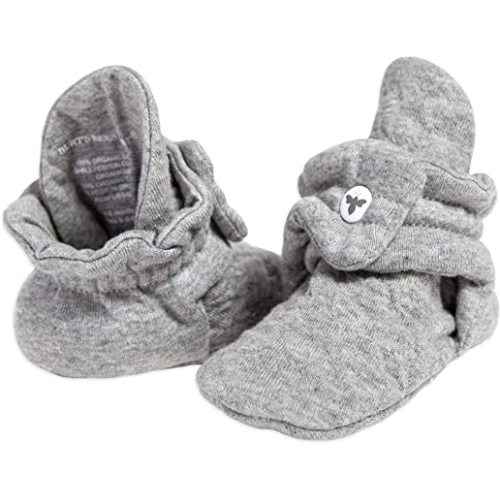 Burt's Bees Baby baby girls Booties, Organic Cotton Adjustable Infant Shoes Slipper Sock, Heather Grey Quilted, 0-3 Months US