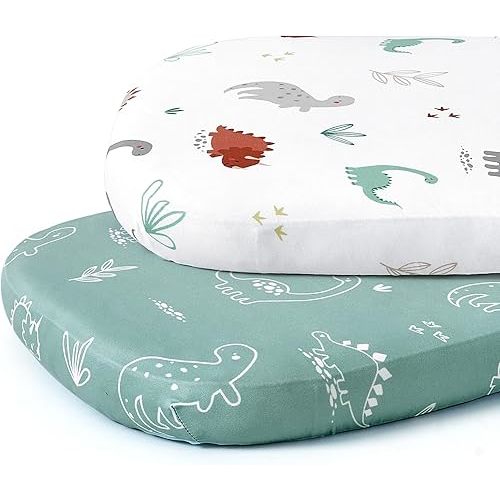 Stretch Fitted Bassinet Sheet Set BROLEX 2 Pack Cradle Sheets for Bassinet Pad/Mattress,Unisex Boys Girls,Ultra Soft,Cute Dinosaurs