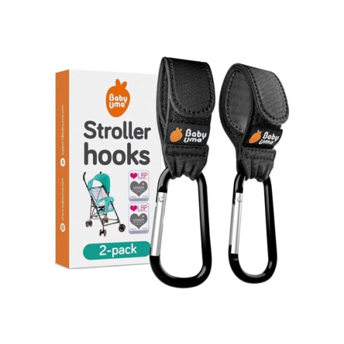 Baby Uma Stroller Hooks for Bags (2 Pack) - Universal Stroller Clips and Hooks, Non-Slip with One-Hand Opening, 11 lb Weight Capacity, Baby Travel Essential
