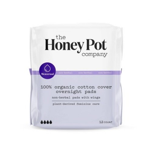 The Honey Pot Company Non-herbal Overnight Pads With Wings, Organic Cotton Cover - 12ct