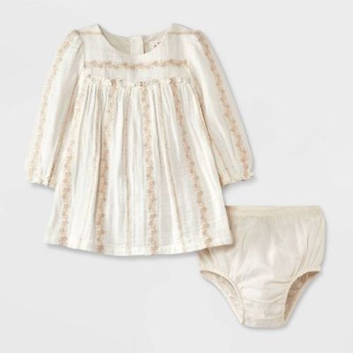 Baby Girls' Embroidered Gauze Dress - Cat & Jack™ Cream 0-3m