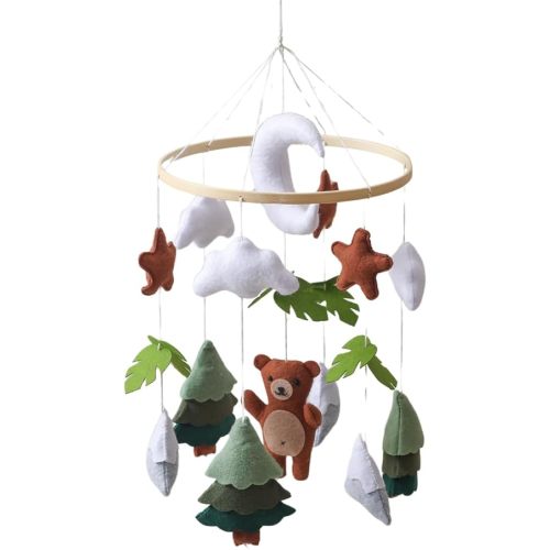Forest Nursery Mobile – Handmade Crib Mobile with Bear Perfect for Boys & Girls Design Sturdy Structure Easy Assembly and a Delightful (Lunar Animal Kingdom)