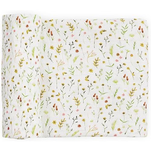 Little Unicorn 100% Certified Natural Organic Cotton Muslin Swaddle Blanket (Floral Field)