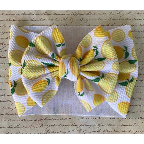 Baby Lemon Bow Stretchy Yellow Headwrap, Lemon headband for newborns to toddlers, Stretchy Yellow Lemon OTT Headband for babies to toddlers