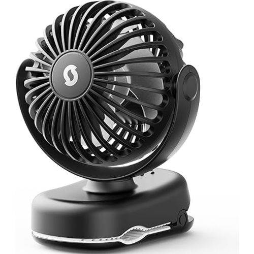 SWEETFULL Stroller Fan with Clip - Portable Mini Clip on Fan, 3 Speeds, 11Hrs Cooling, Cute Small Personal Desk Cooler for Baby Essentials, Bike Accessories, Car Seat, Umbrella, Carrier - Black