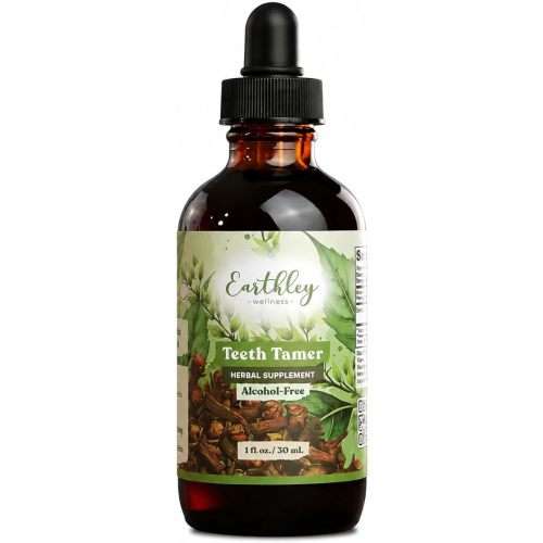 Earthley Wellness Teeth Tamer, Teething Relief for Babies & Kids, Organic Herbal Formula, 3 Month Supply (1.69 oz Glass,1,000 Drops)