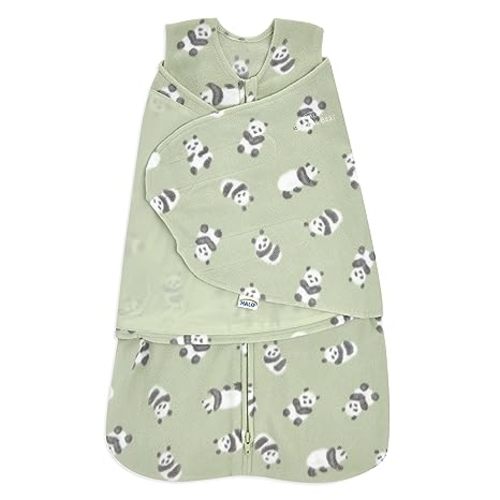 HALO Micro-Fleece Sleepsack Swaddle, 3-Way Adjustable Wearable Blanket, TOG 3.0, Cozy Pandas, Small, 3-6 Months
