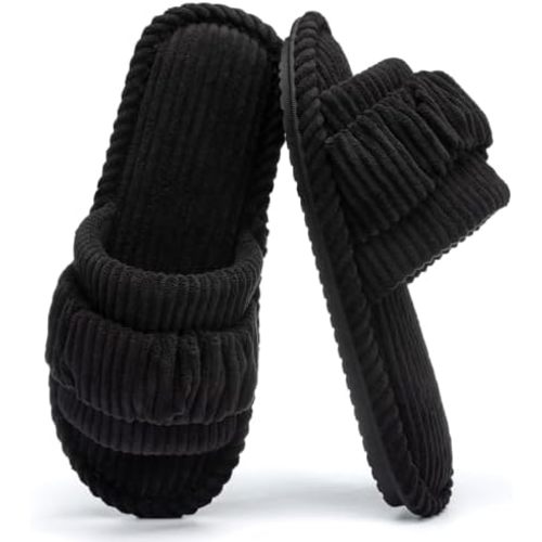 Fuzzy Open Toe Slippers for Women Indoor Cozy Memory Foam Slip On House Slides Shoes Gifts for Womens Her Mom