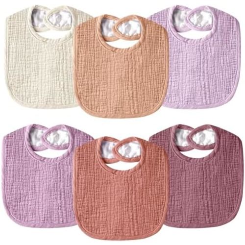 Muslin Baby Bibs for Unisex Boys Girls, Cotton Drool Bibs, Adjustable Newborn Bibs for Drooling and Teething