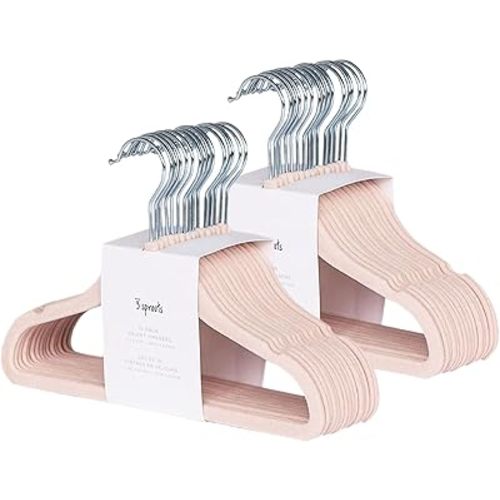 3 Sprouts Velvet Baby Hangers - Non-Slip Hanger for Infant, Toddler, Baby Clothes - Closet Kids Hangers with Slim Design, Nordic Colors, Pack of 30 - Pink