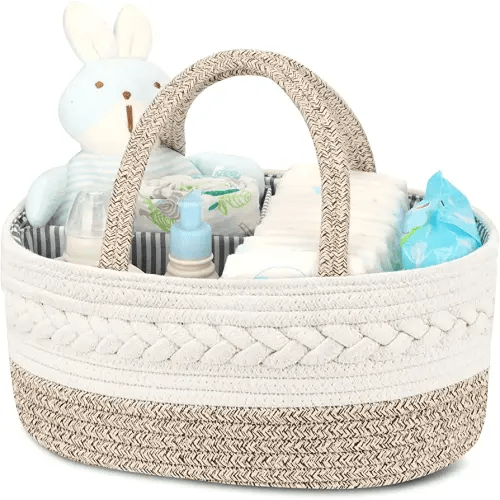 Maliton Diaper Caddy Organizer for Baby, Cotton Rope Baby Gift Basket, Portable Diaper Organizer for changing table, Diaper Nursery Storage Organizer for Baby Stuff, Baby Shower Gifts for Newborn