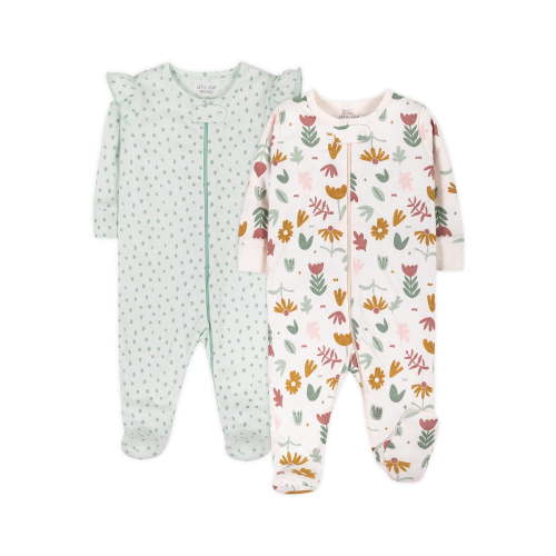 Little Star Organic Baby Girl Sleep 'N Play Footed Pajama, 2-Pack, Sizes Newborn-9 Months