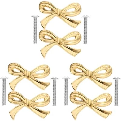 DOITOOL Brass Bow Shape Cabinets Knobs Gold Drawer Pulls Decorative Bow Knobs Cupboard Pull Handles for Home Kitchen Cabinet Hardware Cupboard Dresser Wardrobe and Drawer Pulls - 6 Pack
