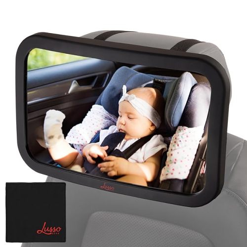 Lusso Gear Baby Backseat Mirror for Car. Largest and Most Stable Mirror with Premium Matte Finish, Crystal Clear View of Infant in Rear Facing Car Seat - Secure and Shatterproof (Black)