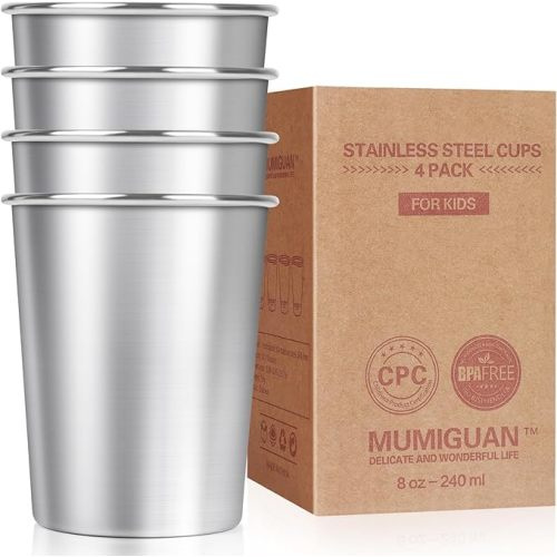 Stainless Steel Cups for Kids 7.8oz/230ml (4 Pack), Kids Cups, Camping Stainless Steel Cups, Stackable Metal Drinking Glasses, Stainless Steel Tumbler, BPA Free, Stackable, Durable.