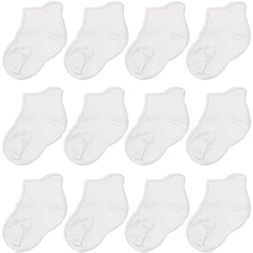 CozyWay Ankle Style Socks with Grips - 12 Pairs - 0-6 Months - White