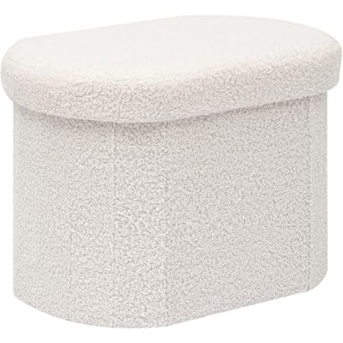 B FSOBEIIALEO Storage Ottoman for Dorm Room, Boucle Folding Storage Ottoman Foot Rest, 16.14 Inches Small Collapsible Ottoman Cube for Living Room White