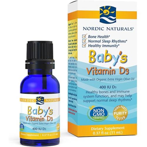 Nordic Naturals Baby's Vitamin D3, Unflavored - 400 IU Vitamin D3 - 0.37 oz - Healthy Bones, Immune System Support, Normal Sleep Rhythms - Non-GMO, Certified Vegetarian - 365 Servings, 0.37 Fl Oz (Pack of 1)
