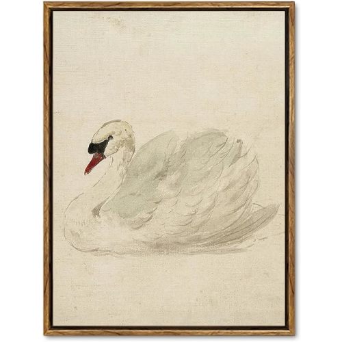 Vintage Frame Swan Canvas Mural Classic White Swan Watercolor Canvas Animal Canvas Printing Rural Bathroom Decoration Mural Living Room Bedroom Decoration Wall Decoration 12x16 inches
