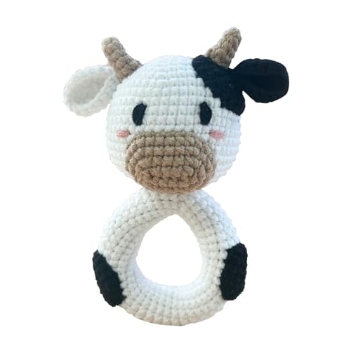 Chippi & Co Crochet Baby Rattle, Crochet Baby Toys, Stuffed Baby Doll, Organic Wooden Newborn Toys, Knitted Stuffed Animals for Babies Boy, Girl, Christmas Gifts For Mom, Dad To Be (Crochet Cow)