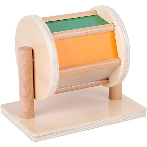 Montessori Baby Toys Play Kit Montessori Mirror Peekaboo Knob Puzzle, Medium Spinning Drum and Rainbow Fabric Ball Kit Toys for 6-12Months Toddlers