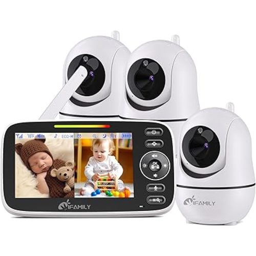 iFamily Split Screen Baby Monitor, Large Display Video Baby Monitor with 3 Cameras and Audio