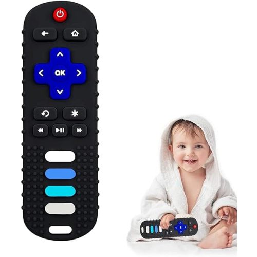 Baby Teether Toy, TV Remote Control Shape Teething Baby Toys for Infants, Baby Chew Remote Teether Toys for Babies 3-24 Months,BPA Free(Black)