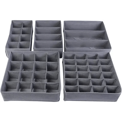 Lourome Underwear Organizer, 5 Set Foldable Fabric Underwear Drawer Organizer and Sock Organizer, Drawer Organizers for Clothing, Storage Bins for Underwear, Sock, Bra and Tie