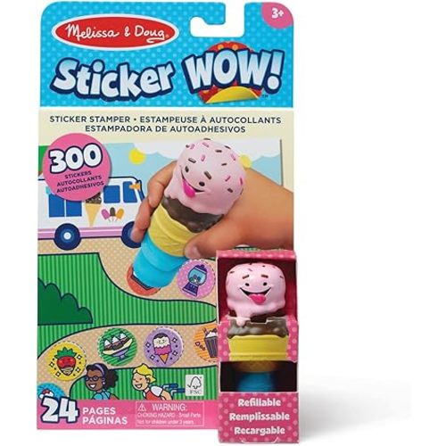 Melissa & Doug Sticker Wow!™ 24-Page Activity Pad and Sticker Stamper, 300 Stickers, Arts and Crafts Fidget Toy Collectible Character – Ice Cream - for Kids Ages 3+ - FSC Certified