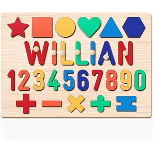 Personalized Name Puzzle for Kids, Custom Wooden Name Puzzle for Toddlers 1-3, Personalized Baby 1st Easter Gifts for Kids, Alphabet Puzzle Engraved Text On Back with Pegs, Toddlers Toys