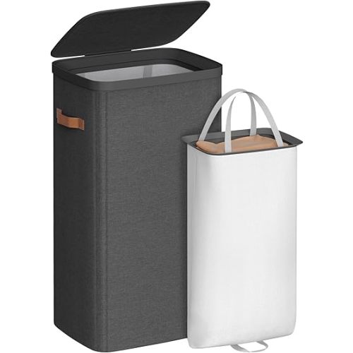 SONGMICS Laundry Basket, 26.4 Gal. Laundry Hamper, Easy Assembly, with Lid and Handles, Removable Liner, 16.5 x 12.6 x 29.5 Inches, Ink Black ULCB811BH01