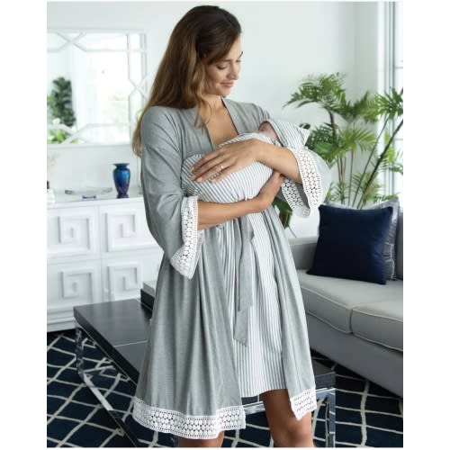 3-Piece Maternity Hospital Pack - Nightie/Robe/Baby Wrap in Grey
