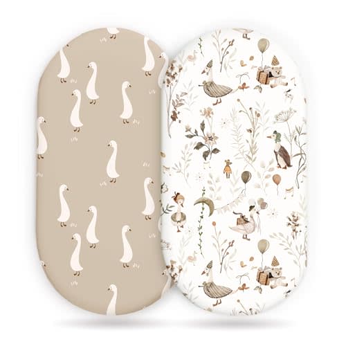 Stretchy Ultra Soft Fitted Bassinet Sheets 2 Pack, Universal Fitted for Baby Cradle Moses Basket Oval Rectangle Mattress Safe and Snug, Stylish Bassinet Sheet for Baby Boy and Girl