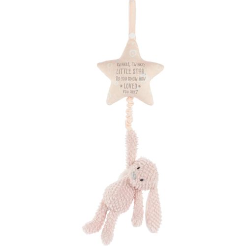 DEMDACO Musical Pull Toy 22 x 6 Inch Polyester, Soft Cuddly, Plush Stuffed Animal, Plays Twinkle, Twinkle, Little Star, Pink, Bunny Rabbit