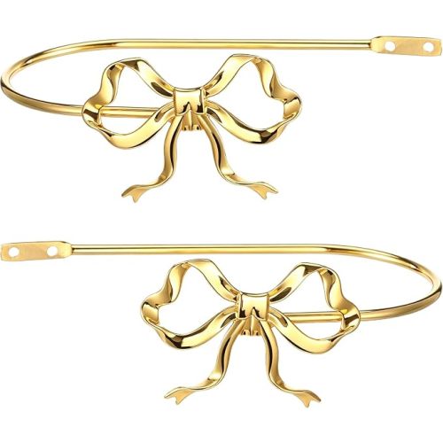 2PCS Metal Bow Curtain Holdbacks, Gold Wall Mounted Curtain Hold Backs