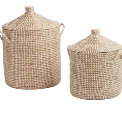 Adira White and Natural Seagrass Basket With Lid - World Market (LARGE)