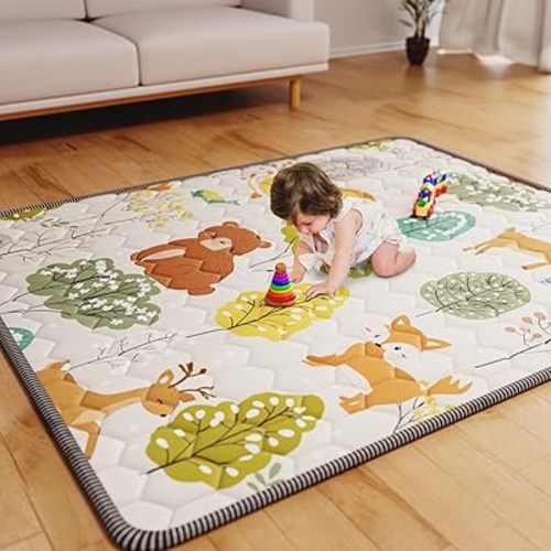 Baby Play Mat 71" X 59" Playpen Mat Thick Baby Floor Mat Non-Slip Cushioned Baby Crawling Mat Activity Playmats for Babies,Toddlers, Infants, Play & Tummy Time (71X59, Fox)