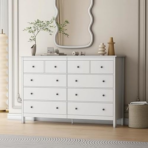wanan 10 Drawer Dresser, 55" Modern White Dressers and Chests of Drawers, 10 Drawer Wide Dressers for Bedroom