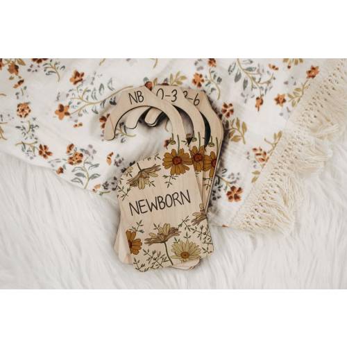 Vintage Daisy Baby Wood Closet Dividers Rust Nursery Closet Clothes Organizer Wood Clothes Divider Baby Wardrobe Dividers New Mom