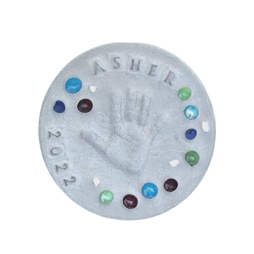 DIY Stepping Stone Kit with Color Pigment, Handprint Stepping Stone, Mother's Day Gift, Footprint Stepping Stone (10 Inch + Stamp Set, Gray)