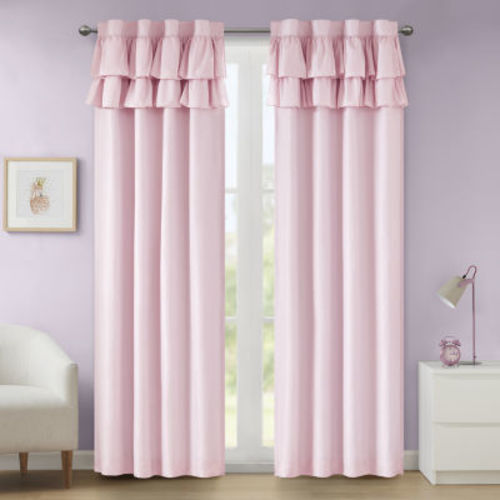 INK+IVY Kids Angie Ruffle Rod Pocket Back Tab 100% Blackout Single Curtain Panel