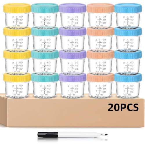DQQKMM 20 Pack Glass Baby Food Storage Containers, 4oz/120ml Glass Baby Food Jars with Airtight Lids, Small Containers Freezer Storage with Airtight Lids Leak Proof for Baby Food