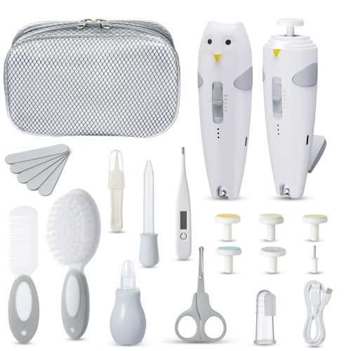 Lictin 26 in 1 Baby Grooming Kit, Newborn Nursery Health Care Set, Rechargeable Nail Trimmer Electric Set, Safe File with Auto Light, Portable Baby SafetySet for Infant Toddlers Boys Girls, Gray