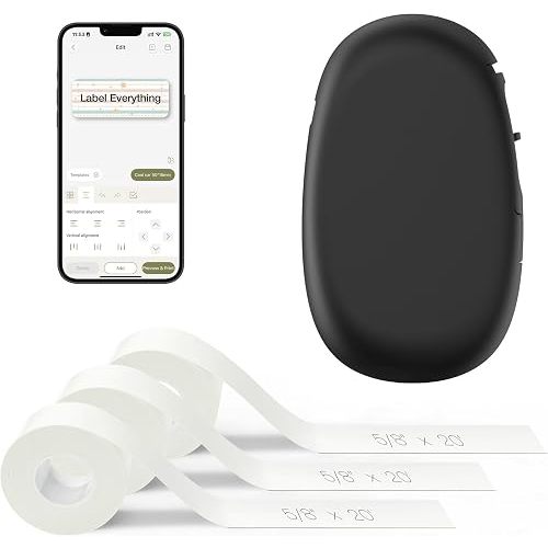 SUPVAN E10 Bluetooth Label Maker Machine with 3 Tapes, Black Bundle