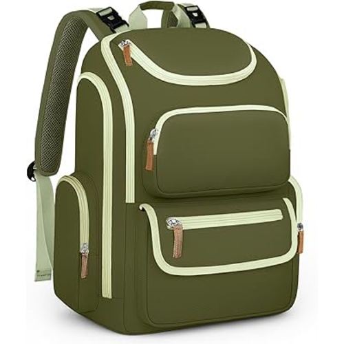 Mancro Diaper Bag Backpack for Woman, Waterproof and Lightweight Large Capacity Baby Girl Diaper Bag, Multipurpose Travel Diaper Bag for Dads Moms,Green and Brown