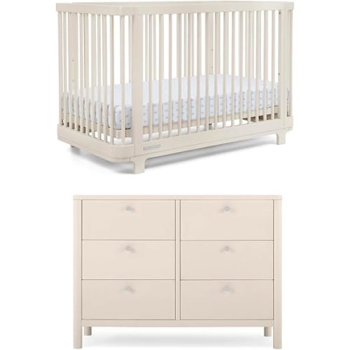Delta Children Nest Crib and Dresser Nursery Furniture – 4-in-1 Convertible Crib | Brooks 6 Drawer Dresser | Soft Beige