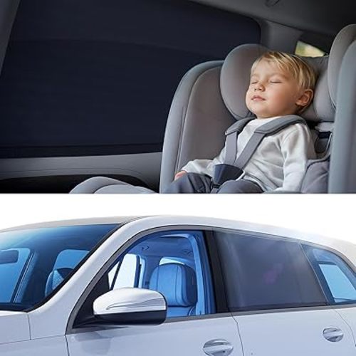 [2025 Upgraded] Car Window Shades for Baby[Ice Crystal Cooling Layer](2 Pack) UV-Blocker Cling Sun Shade 99% UV Protection Fit SUV/Sedan/Minivan | Roll Windows Down, Privacy Safe Medium