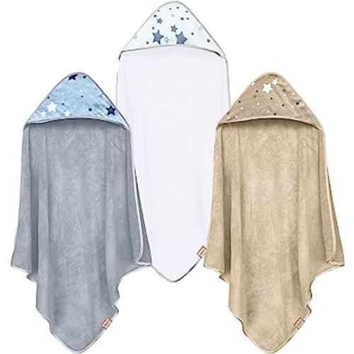 Coral Dock 3 Pack Baby Hooded Bath Towel Sets, Ultra Absorbent Polyester Towels, Neutral Grey Starry Sky, Suitable for Newborns and Toddlers